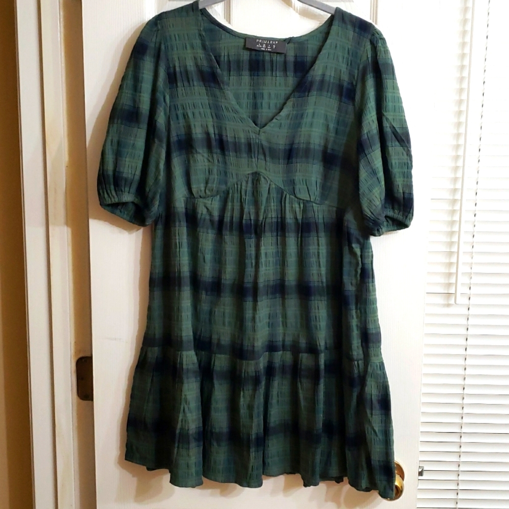 Primark cute plaid green dress